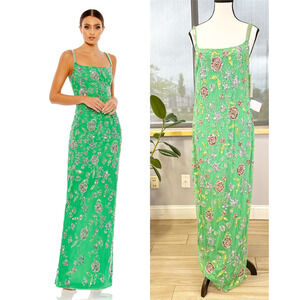 Mac Duggal Vibrant Green Floral Midi Dress